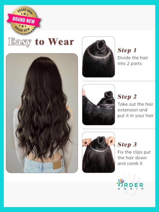 Clip In Wavy Hair Extensions Synthetic 24 inch One Piece For Volume Full Head